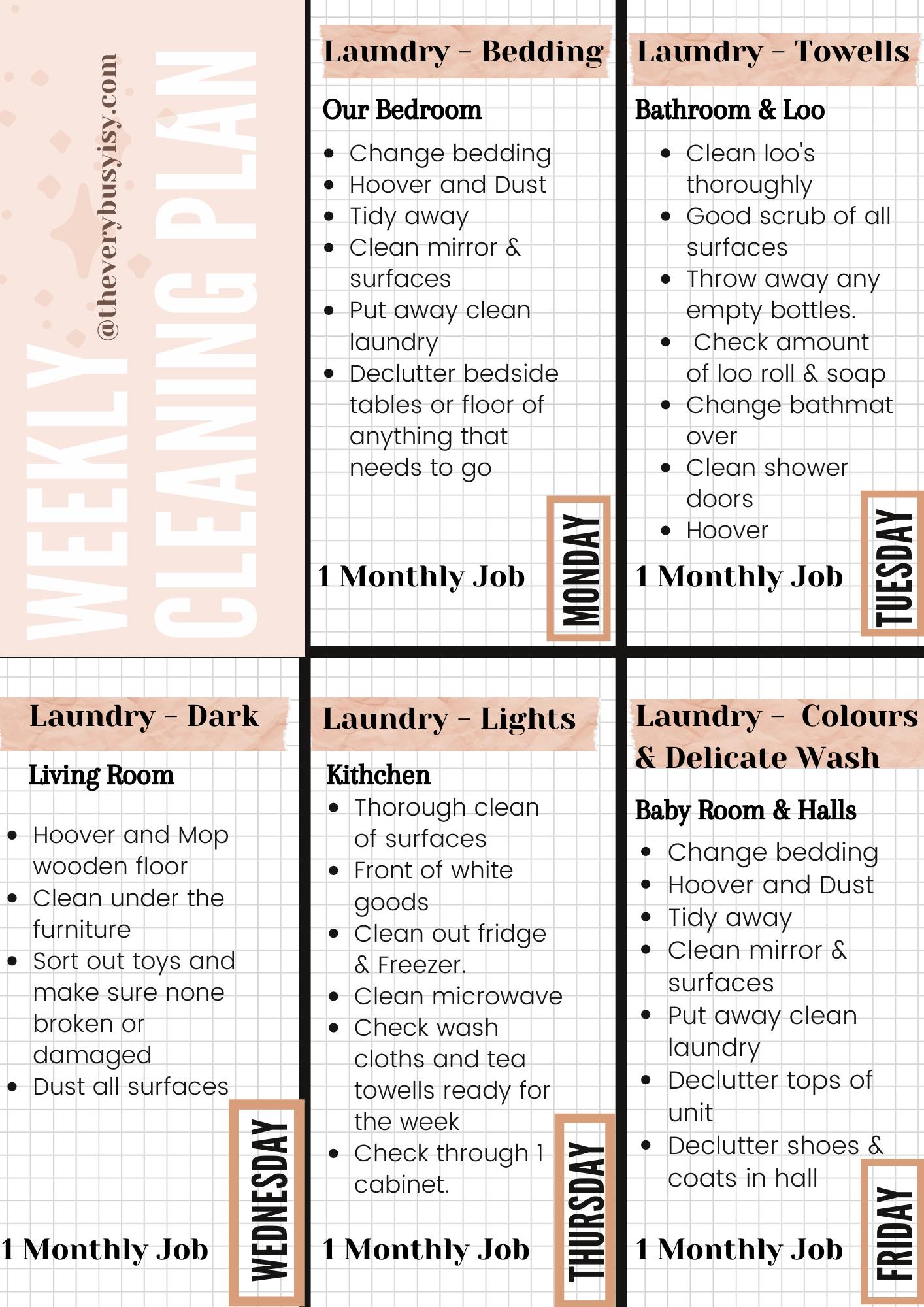 cleaning routine checklist weekly jobs