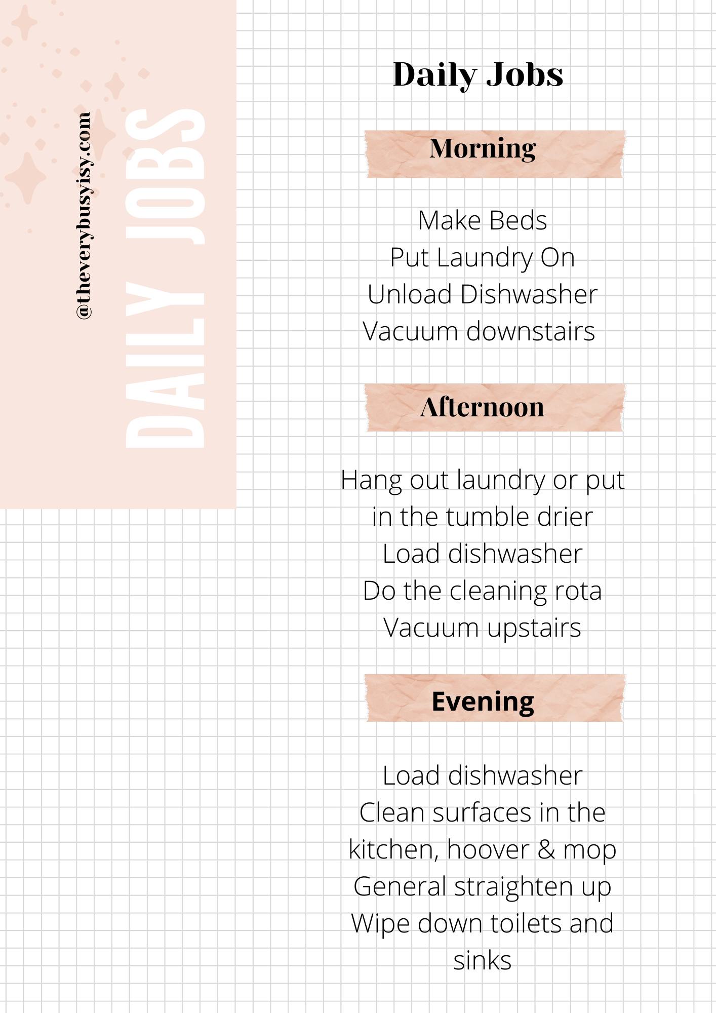 cleaning rota daily jobs
